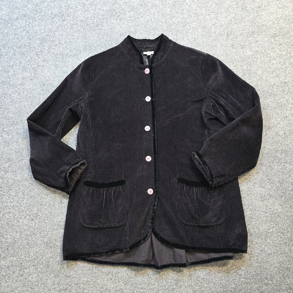 J Jill Top Womens Size Medium Black Velour Corduroy Button Pocket Vintage Career